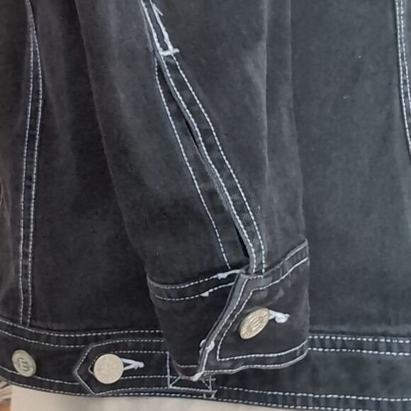 Emanuel Ungaro Classic Black Denim Jacket with White Stitching Size L - Picture 10 of 10
